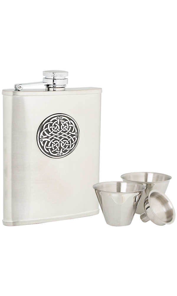6oz Celtic Weave Stainless Steel Flask Set